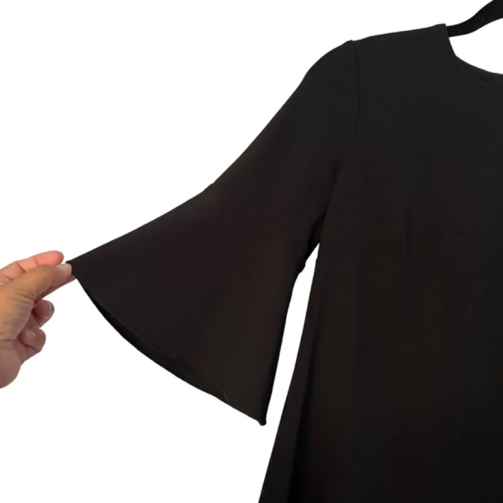 ELLEN TRACY Woman's Size 6 Black Bell Sleeve Ruffle Hem Exposed Back Zipper